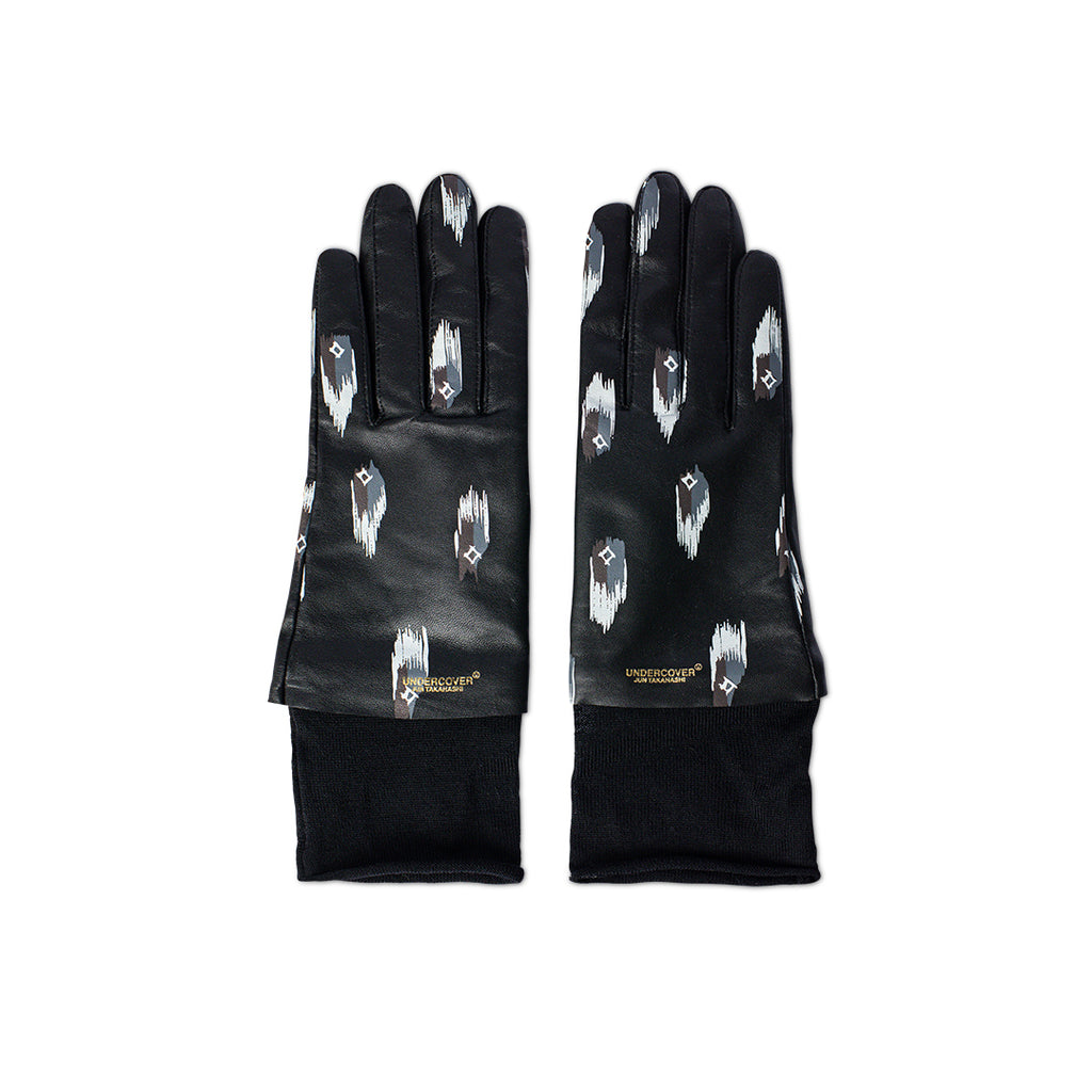 UNDERCOVER black leather printed Gloves