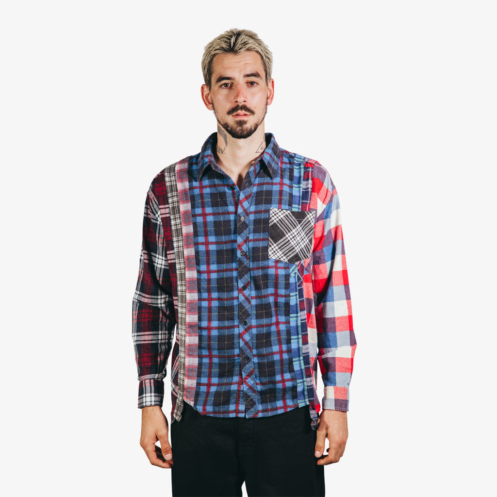 Needles Rebuilt Flannel Shirt 7 Cuts Shirt Blue/Multi - LARGE