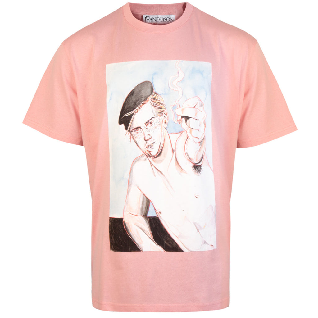 JW ANDERSON Oversized Printed Face T-Shirt Pink - SMALL